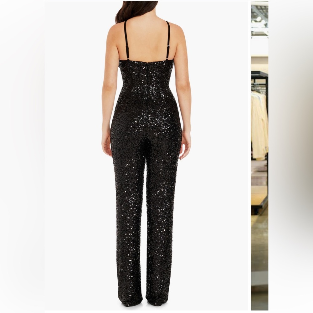 Dress the Population Darian Sequins Halter Black Jumpsuit Medium - Picture 8 of 9